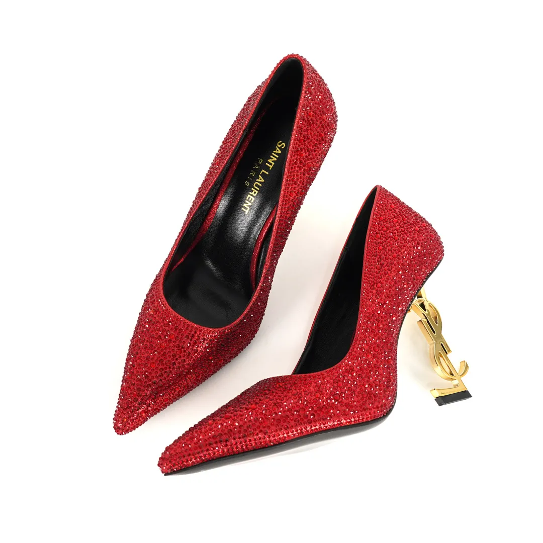👟👟Ex-factory price 600👟👟 [Saint Laurent] YSL letter metal heels. Fabric: Cow patent leather/cow leather. Sheepskin lining/foot pads, Italian leather outsole. The letter heel is cast from ultra-high-strength steel. Heel height: 10.5CM and 8.5M two heel heights. Size 35-42 (42 is custom-made and cannot be returned or exchanged).